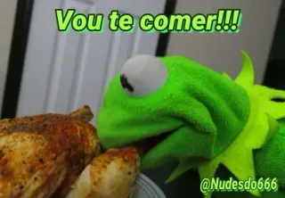 😋 Kermit Vou te comer!!! kermit the frog, chicken, food, eating, meme telegram sticker