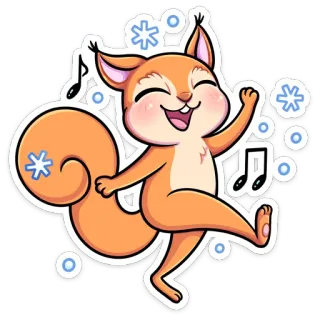 🎶 esquilo, inverno, neve, desenho animado, animal, fofo, feliz, dançando telegram sticker
