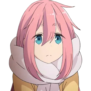 😟 Nadeshiko Kagamihara Laid-Back Camp 动漫, 女孩, 可爱, 粉色头发, 摇曳露营, 各务原抚子 telegram sticker