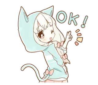 😸 OK! Anime, Ragazza gatto, Ok, Carino, Kawaii telegram sticker