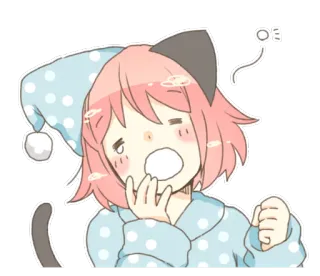 😪 anime, cartoon, sleepy, cat ears, pajamas, yawning whatsapp sticker