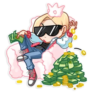 😎 uang, kartun, kekayaan, tunai, kemewahan, stiker telegram sticker