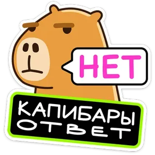😒 НЕТ
КАПИБАРЫ
ОТВЕТ capibara, nee, antwoord, dier, knaagdier, russisch, sticker telegram sticker