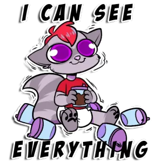 🤪 I CAN SEE EVERYTHING Cartoon, Dier, Ogen, Tekst, Kat whatsapp sticker