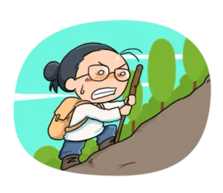 🚵 徒步, 卡通, 山, 棍子, 累, 流汗 telegram sticker