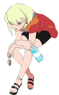 😏 anime girl, sitting, bottle, relaxing, casual, blonde hair telegram sticker