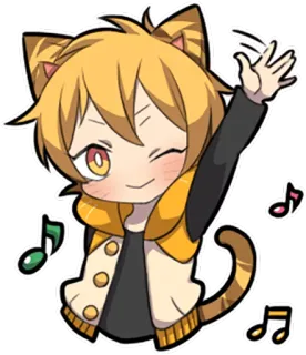 👋 애니메이션, 고양이, 귀여운, 카와이, 만화, 음표 telegram sticker