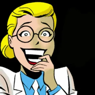 📎 Cartoon, Frau, blond, Brille, lächelnd, Wissenschaftler, Laborkittel telegram sticker