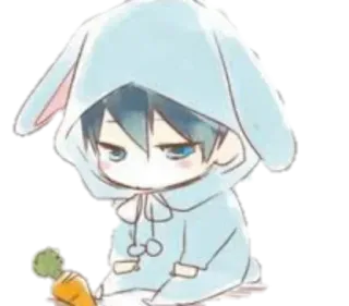 🍓 กระต่าย, แครอท, อนิเมะ, น่ารัก, จิบิ whatsapp sticker