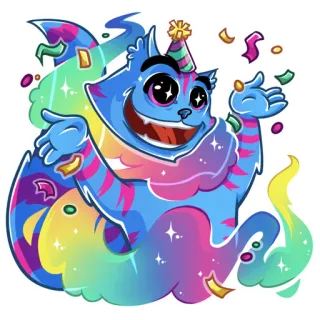 🥳 Desenho animado, Gato, Festa, Celebração, Confetes, Festivo, Caprichoso telegram sticker