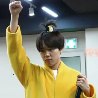 ☺ person, raised fist, minion, yellow, kpop telegram sticker
