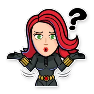 ❓ Black Widow marvel, superhero, bingung, pertanyaan, wanita, black widow telegram sticker