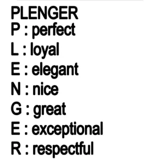 👍 PLENGER P : perfect L : loyal E : elegant N : nice G : great E : exceptional R : respectful telegram sticker