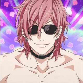 💞 Anime, Personagem, Óculos de sol, Cabelo rosa, Coleira telegram sticker