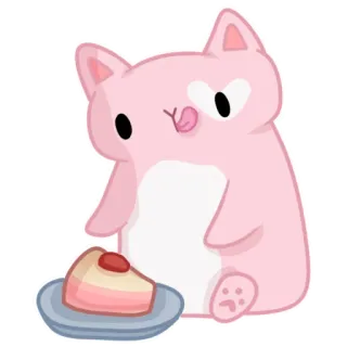 😋 แมว, สีชมพู, เค้ก, ขนม, น่ารัก, คาวาอิ, สัตว์ telegram sticker