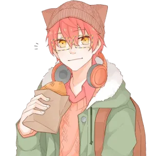 😊 anime, character, illustration, boy, headphones, food telegram sticker