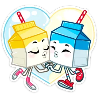 ❤️ Milchkartons, Liebe, Cartoon, Süß, Herz, Getränk, Kawaii whatsapp sticker