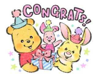 🧁 Winnie the Pooh CONGRATS! 축하, 축하, 위니 더 푸, 피글렛, 래빗, 우정, 파티, 만화 telegram sticker