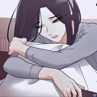 🧊 woman, sad, anime, resting, illustration telegram sticker