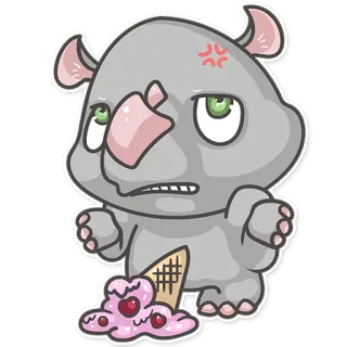 🍨 코뿔소, 동물, 만화, 아이스크림, 화난 telegram sticker