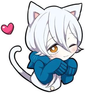 😉 kot, anime, kawaii, słodki, kreskówka, chibi, zwierzę, serce telegram sticker