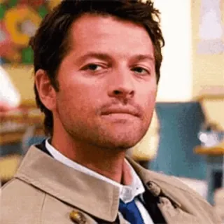 😏 Castiel Supernatural anioł, krawat, wyraz, Dean, John, śmieszne whatsapp sticker