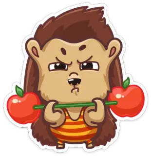😤 hedgehog, apple, weightlifting, cartoon, animal telegram sticker