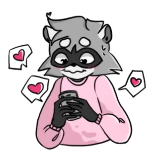 💕 raton laveur, anthropomorphe, animal, téléphone, cœur, amour, dessin animé, autocollant whatsapp sticker