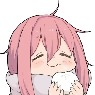 🍙 Nadeshiko Kagamihara Yuru Camp Anime, Niedlich, Mädchen, Essen, Snack, Pinke Haare telegram sticker