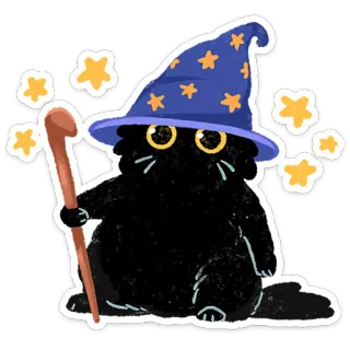 🧙‍♂️ mèo, phù thủy, ma thuật, ngôi sao, dễ thương, ảo mộng whatsapp sticker