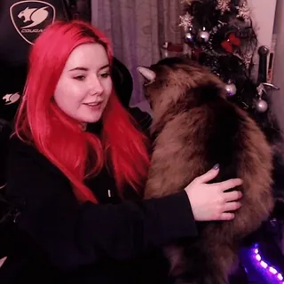 😽 женщина, кошка, питомец, рыжие волосы, портрет, в помещении telegram sticker