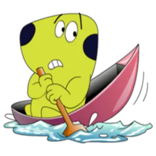 🛶 Dessin animé, Bateau, Kayak, Eau, Personnage, Vert, Pagaie whatsapp sticker