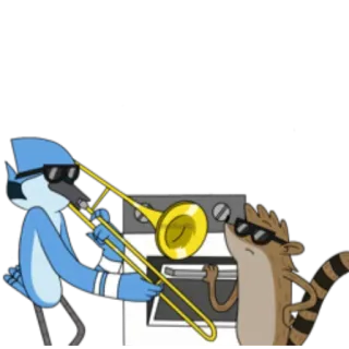 🎶 Mordecai and Rigby Regular Show Kreskówka, Animacja, Muzyka, Humor, Postacie, Fajne, Okulary przeciwsłoneczne telegram sticker