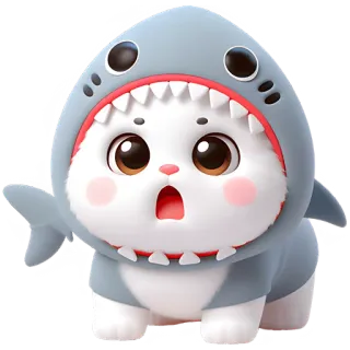 😦 chat, requin, animal, mignon, costume, dessin animé telegram sticker