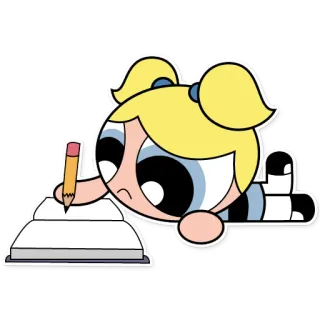 🤔 Bubbles Powerpuff Girls Cartone animato, Ragazza, Scrittura, Carino, Disegno telegram sticker