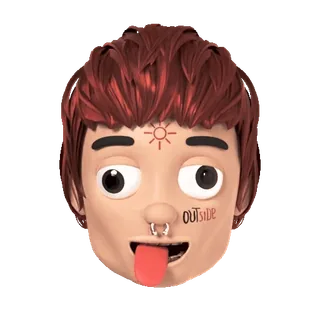 🤪 OUTSIDE face, tongue, nose ring, digital art, red hair telegram sticker
