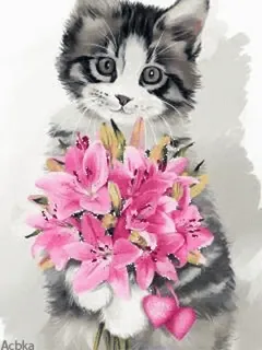 💐 gato, gatito, flores, lirios, animal, lindo telegram sticker