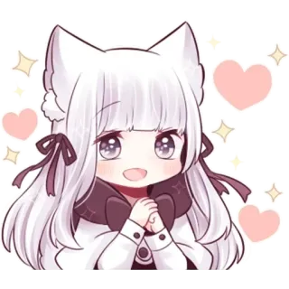 🥰 Anime, Kawaii, Lindo, Manga, Chica, Corazón, Brillo, Orejas telegram sticker