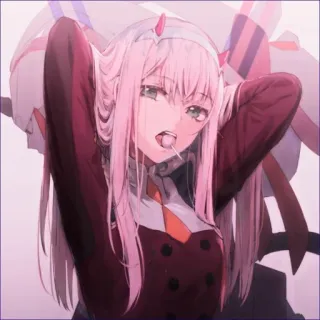 🍓 Zero Two Darling in the Franxx Anime, Zero Two, Pinke Haare, Lutscher telegram sticker