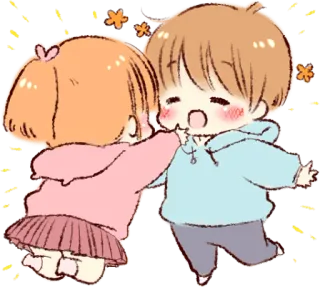 😍 Anime, Dessin animé, Mignon, Couple, Kawaii, Câlin telegram sticker