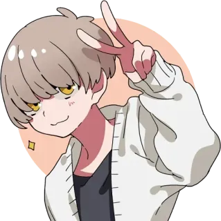 😏 Anime, Manga, Personaje, Dibujo animado, Mono, Chico, Signo de la paz whatsapp sticker