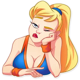 😑 Cartoon, Frau, Blond, Gelangweilt, Schmollmund telegram sticker