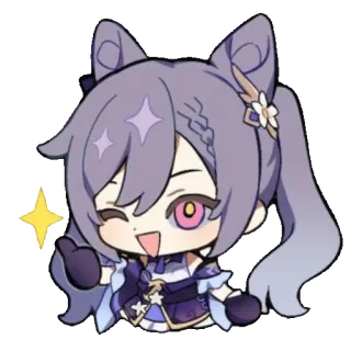 👍 Keqing Genshin Impact เค่อฉิง, เก็นชิน อิมแพ็ค, อนิเมะ, วิดีโอเกม, น่ารัก, จิบิ telegram sticker