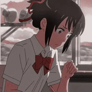 💫 Miyamizu Mitsuha Your Name Anime, Cô gái, Đồng phục học sinh, Buồn, Your Name, Miyamizu Mitsuha telegram sticker