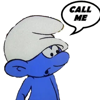 📱 Smurf CALL ME puffo, cartone animato, chiamata, blu, telefono telegram sticker