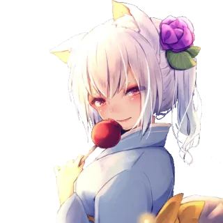 😏 Anime, Tai mèo, Dễ thương, Kimono, Kẹo mút, Cô gái, Hoa telegram sticker