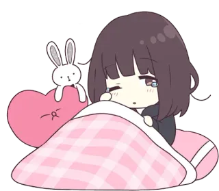 😪 动漫女孩, 哭泣, 伤心, 卡哇伊, 可爱, 兔子, 爱心 telegram sticker