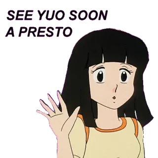 👋 SEE YUO SOON
A PRESTO อนิเมะ, การ์ตูน, ผู้หญิง, คลื่น, ลา, Presto telegram sticker