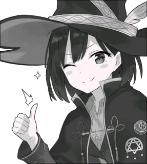 👍 Anime, Hexe, Mädchen, Magie, süß, Hut, Zwinkern telegram sticker