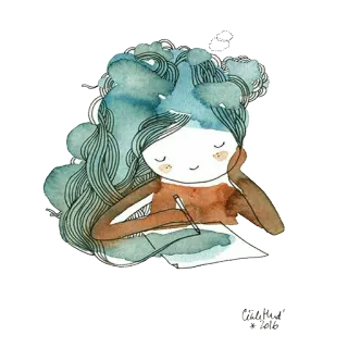 😌 dibujo, chica, escritura, pacífico, arte, calma telegram sticker
